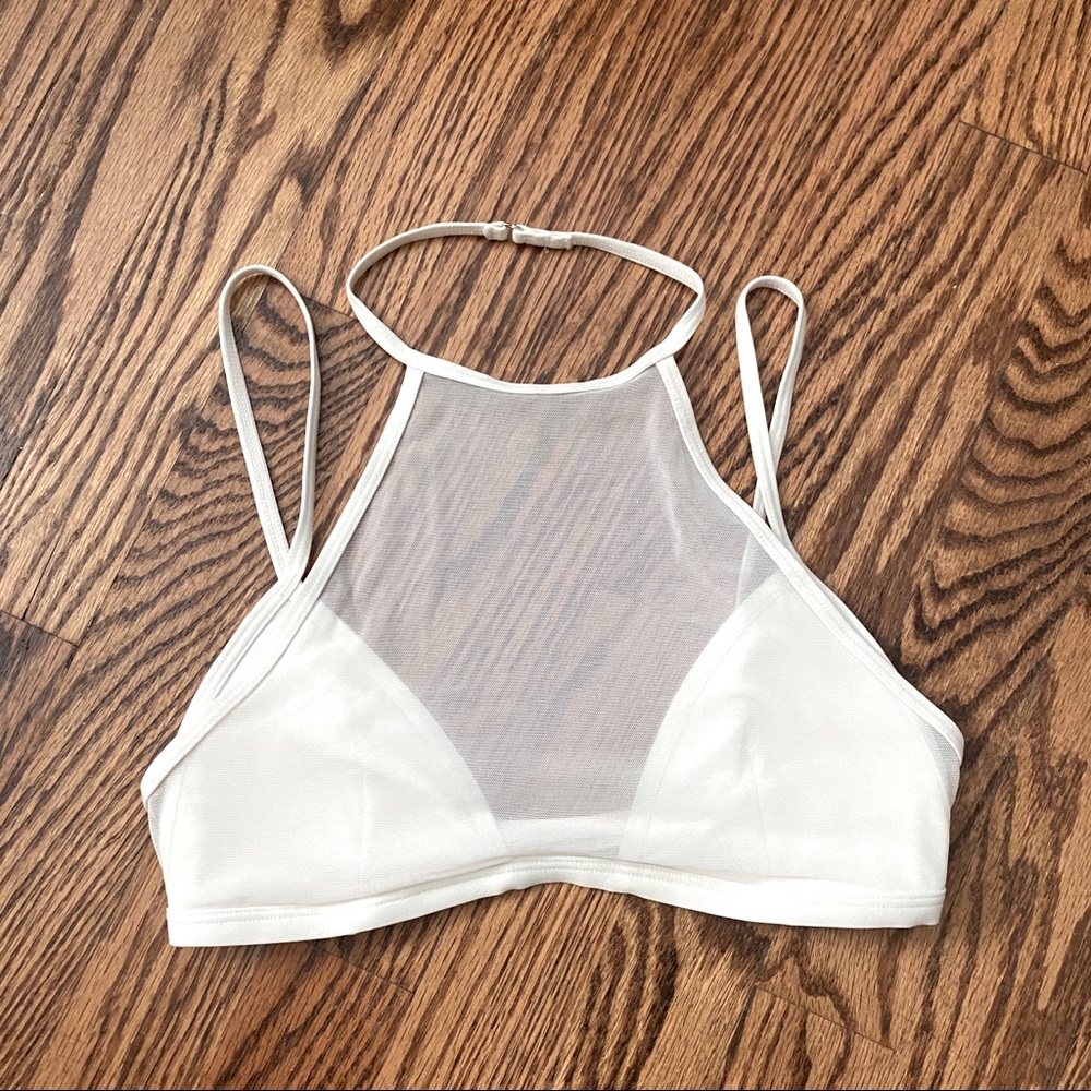 White Bikini Top Sheer Neck